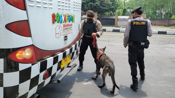 Anjing Pelacak Razia Kendaraan Antisipasi Bahan Peledak