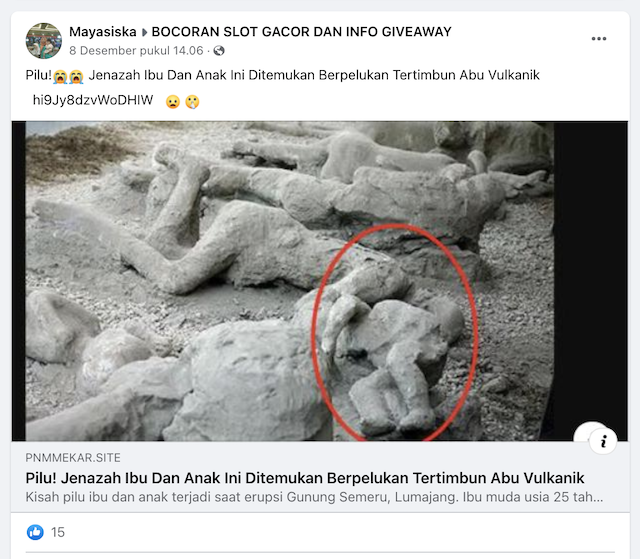 [Cek Fakta] Foto Jenazah Ibu dan Anak Tertimbun Abu Vulkanik Gunung Semeru? Ini Faktanya