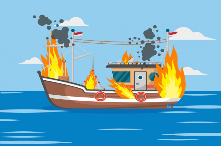 Genset Meledak, Kapal Wisata di Pantai Losari Makassar Terbakar