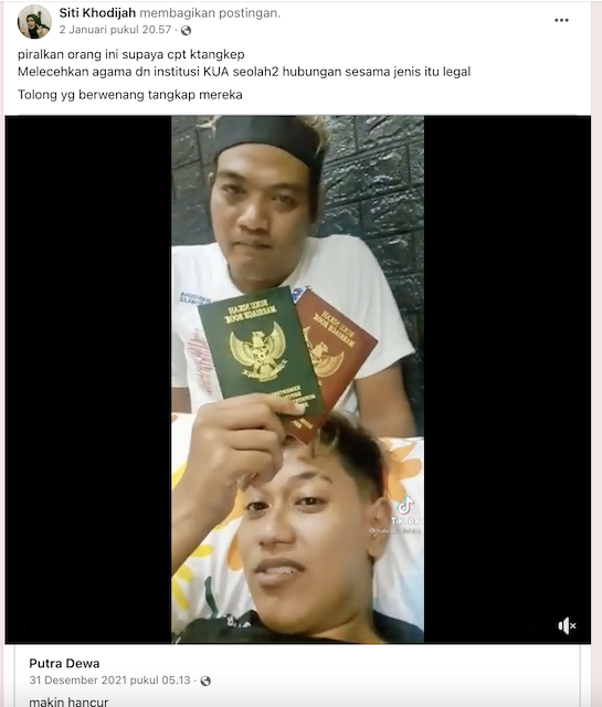 [Cek Fakta] Pasangan Sesama Jenis Pamer Buku Nikah? Begini Faktanya