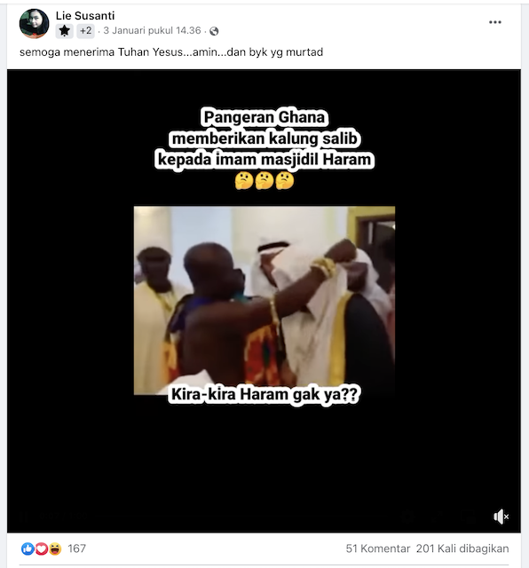 [Cek Fakta] Video Imam Besar Masjidil Haram Diberi Kalung Salib dari Pangeran Ghana? Begini Faktanya