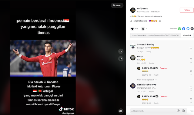 [Cek Fakta] Benarkah Cristiano Ronaldo Berdarah Indonesia yang Sempat Menolak Membela Timnas? Begini Faktanya