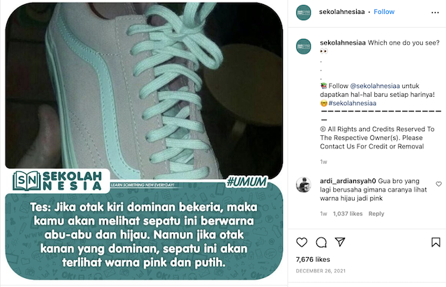 [Cek Fakta] Benarkah Tes Warna Sepatu Ini Dapat Menentukan Sisi Otak yang Dominan? Cek Faktanya