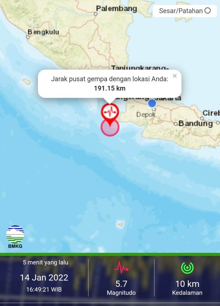 BMKG: Gempa Susulan di Sumur Banten, Kekuatan 5,7 Magnitudo