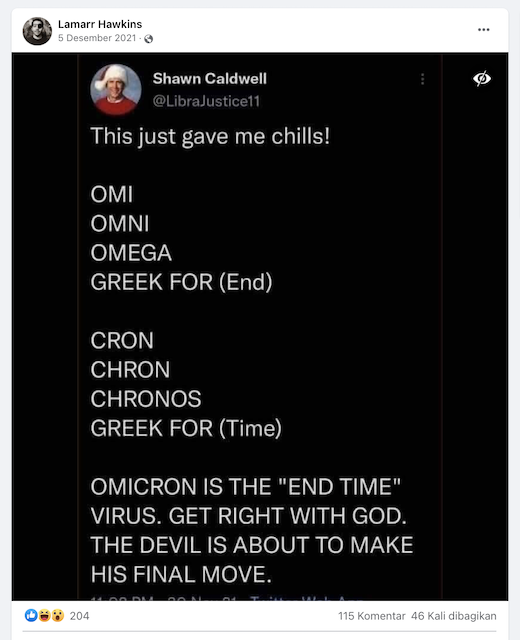 [Cek Fakta] Benarkah Omicron dalam Bahasa Yunani Berarti Akhir Zaman? Ini Faktanya