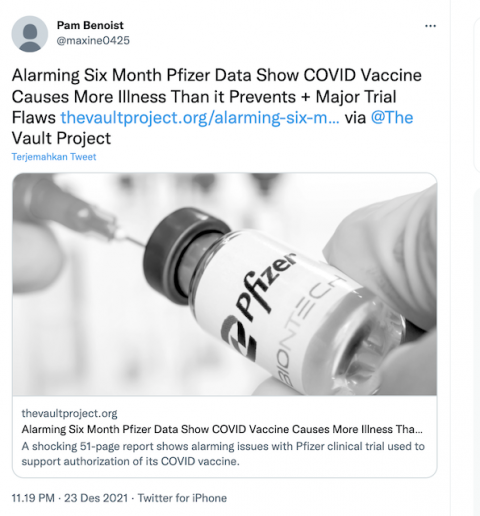 [Cek Fakta] Hasil Penelitian Sebut Vaksin Covid-19 Lebih Banyak Menyebabkan Penyakit Ketimbang Manfaatnya? Ini Faktanya