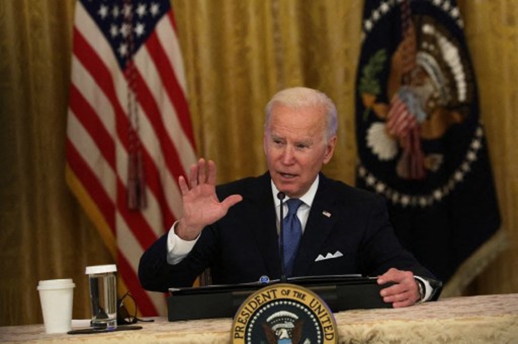 Presiden AS Joe Biden berbicara dalam sebuah acara di Gedung Putih, Washington, 24 Januari 2022. (ALEX WONG / Getty / AFP)