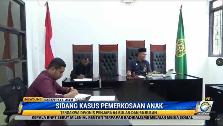 2 Pemerkosa Anak di Nagan Raya Divonis Hingga 66 Bulan Penjara