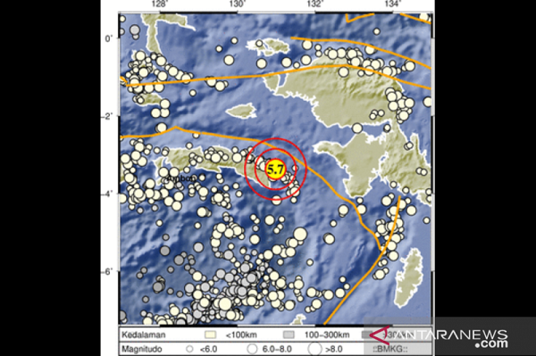 Ilustrasi gempa di Seram bagian timur, Maluku, Rabu (19/1/2022). (ANTARA/HO-BMKG)