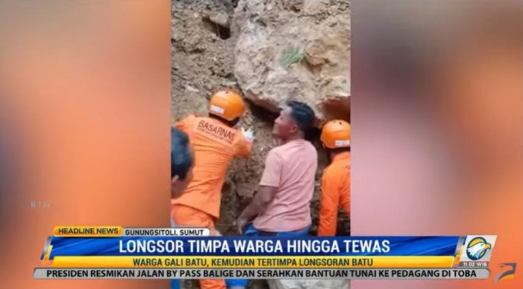 Korban baru dapat dievakuasi setelah petugas mengerahkan satu unit ekskavator. Metro TV