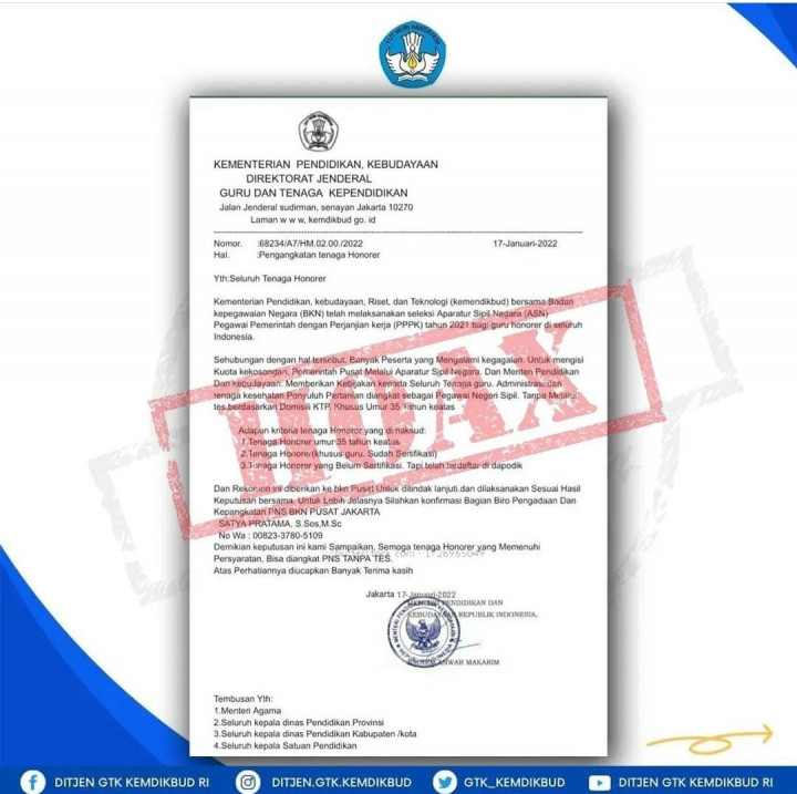 Beredar Surat Pengangkatan Guru PNS Tanpa Tes, Kemendikbudristek: Itu Hoaks!