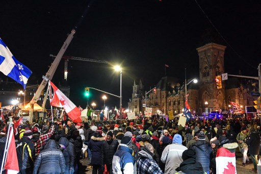 Demo menentang mandat vaksin di Kanada. Foto: AFP