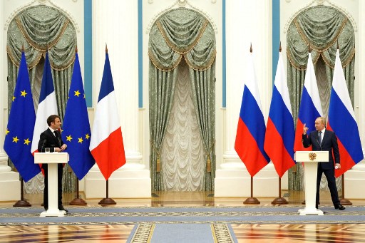 Pertemuan Presiden Rusia Vladimir Putin dan Presiden Prancis Emmanuel Macron di Moskow, 7 Februari 2022 Foto: AFP