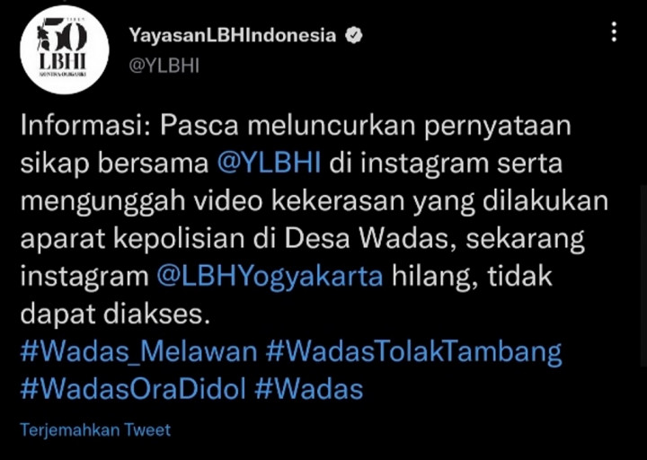 Mengawal Konflik Wadas, Akun Instagram LBH Yogyakarta Sempat Lenyap
