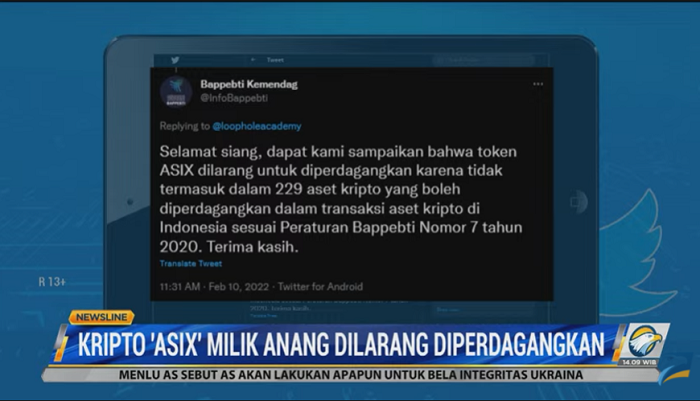 Kripto 'Asik' Milik Anang Dilarang Diperdagangkan