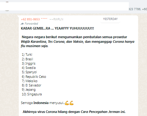 [Cek Fakta] Beredar Daftar Negara Anggap Covid-19 hanya Flu Musiman dan Batalkan Semua Protokol Kesehatan? Ini Faktanya