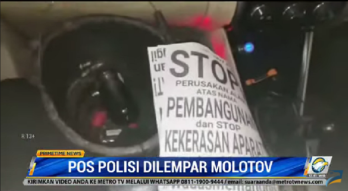 Pospol di Lempari Bom Molotov, Pelaku Bawa Poster Wadas Melawan
