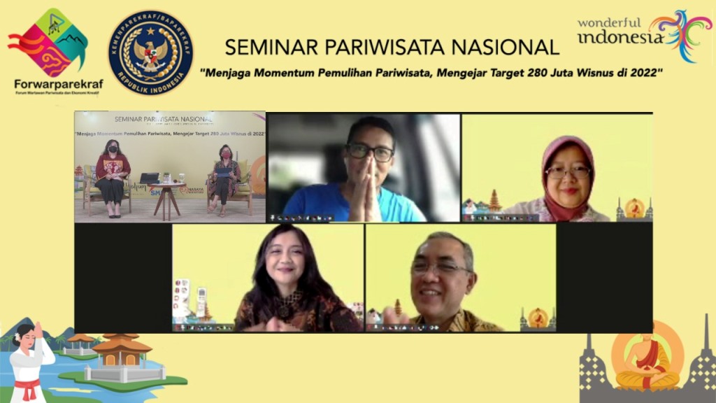 Seminat Pariwisata Nasional bertema “Menjaga Momentum Pemulihan Pariwisata, Mengejar Target 280 Juta Wisnus di 2022. (Foto: Forwaparekraf)