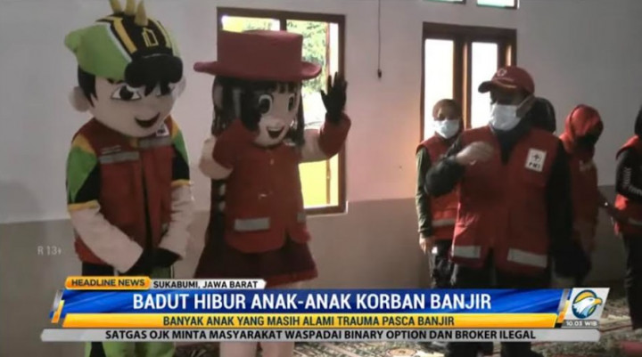Badut PMI <i>Trauma Healing</i> Korban Banjir Anak di Sukabumi