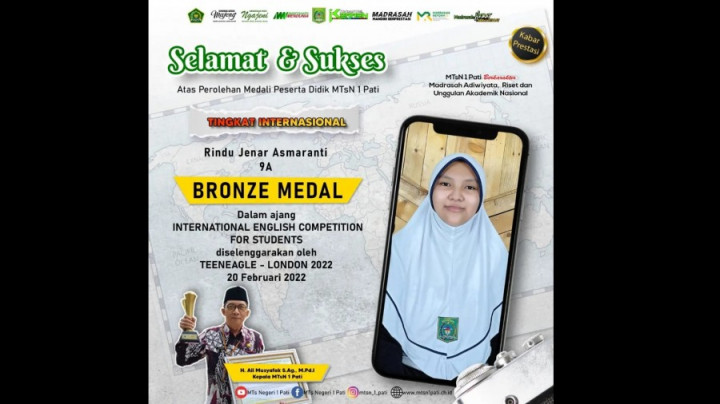 Siswi MTsN 1 Pati Sabet Perunggu di Ajang Kompetisi Bahasa Inggris Internasional