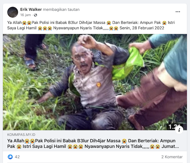 [Cek Fakta] Seorang Anggota Polisi Dikabarkan Babak Belur Dihajar Massa? Begini Faktanya