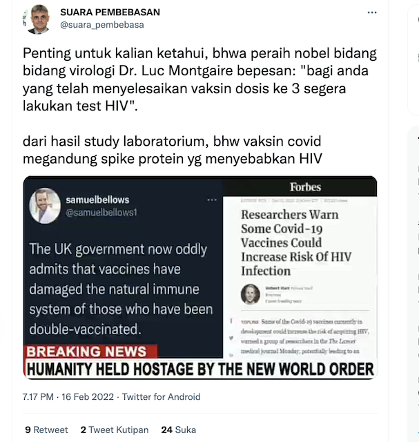 Tangkapan layar unggahan hoaks di media sosial