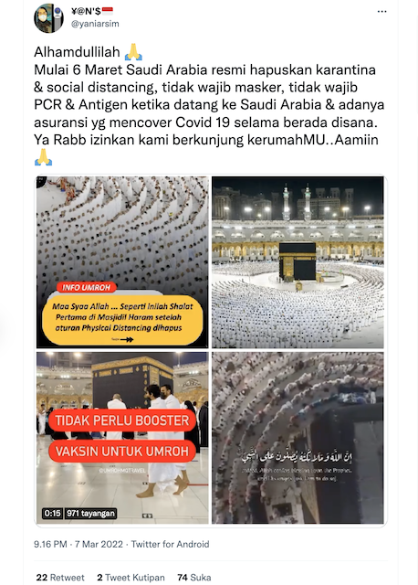 [Cek Fakta] Arab Saudi Cabut Aturan Penggunaan Masker untuk Jamaah di Masjid ? Cek Dulu Faktanya