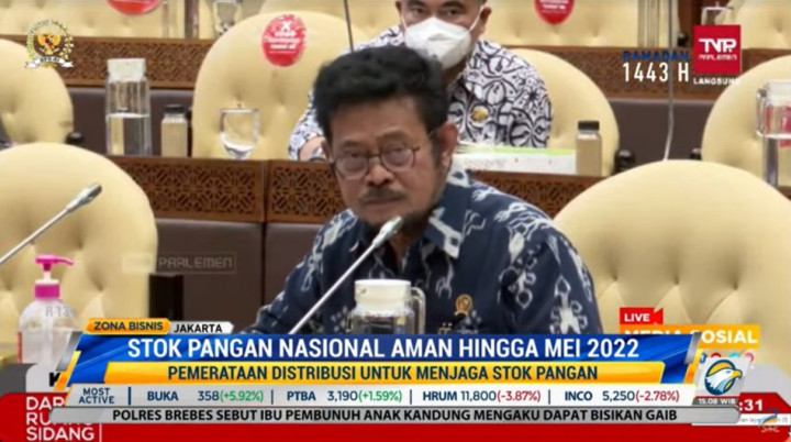 Mentan Pastikan Stok Pangan Aman Hingga Akhir Mei 2022