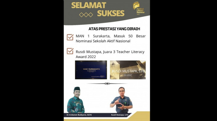 Majukan Pendidikan Literasi, Guru MAN 1 Solo Raih Teacher Literacy Awards