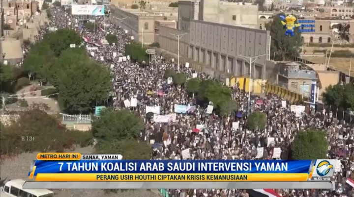 Warga Yaman Demo Protes 7 Tahun Intervensi Koalisi Arab Saudi