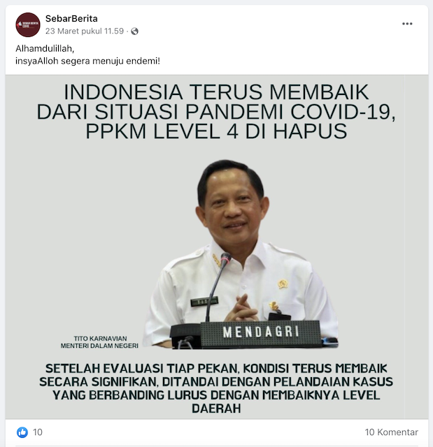 [Cek Fakta] Benarkah PPKM Level 4 Dihapus? Ini Faktanya
