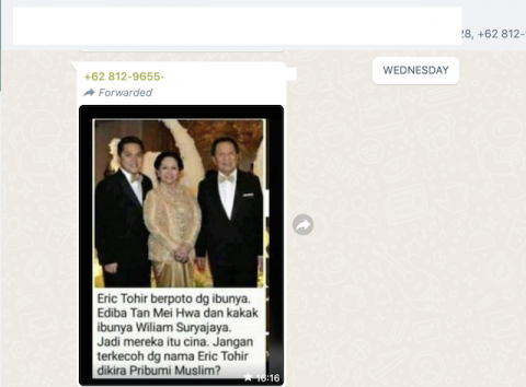 [Cek Fakta] Benarkah Erick Thohir Warga Tiongkok dan Ibunya Bernama Ediba Tan Mei Hwa? Ini Faktanya
