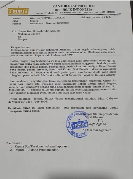 Heboh Surat Permintaan Dana Rp800 Juta ke Wali Kota Cirebon Catut Nama Ali Mochtar Ngabalin