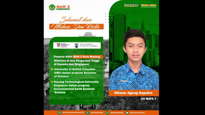 Punya Segudang Prestasi Internasional, Siswa MAN 2 Kota Malang Diterima di UBC dan NTU