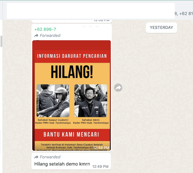 [Cek Fakta] 2 Mahasiswa Kader PMII Kabupaten Tasikmalaya Dikabarkan Hilang usai Evaluasi? Ini Faktanya