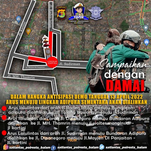 Sejumlah Jalan di Bandar Lampung Ditutup Jelang Aksi 13 April