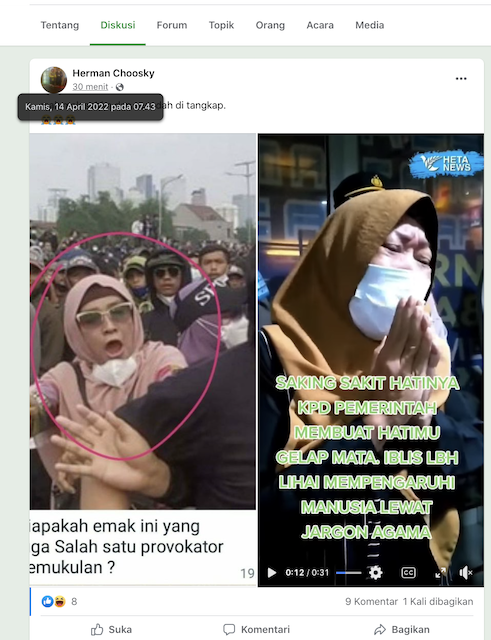[Cek Fakta] Video Seorang Ibu Provokator Pengeroyokan Ade Armando Menangis usai Ditangkap? Ini Faktanya