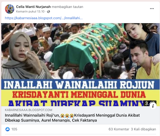 [Cek Fakta] Kabar Artis Krisdayanti Meninggal Dunia Akibat Dibekap Suaminya Hoaks, Begini Faktanya