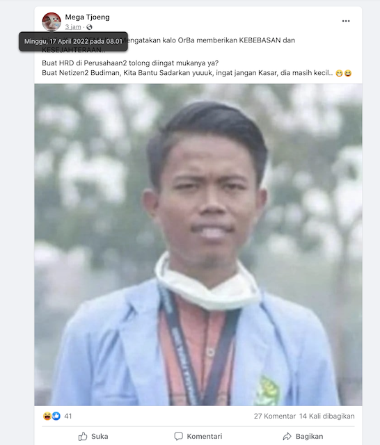 [Cek Fakta] Foto Ketua BEM UI yang Mengatakan Orde Baru Beri Kebebasan dan Kesejahteraan? Ini Faktanya