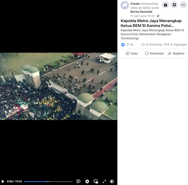 [Cek Fakta] Kapolda Metro Jaya Tangkap Ketua BEM SI? Ini Faktanya