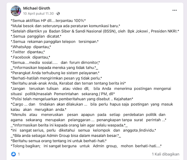 [Cek Fakta] Benarkah Aktivitas Telepon dan Media Sosial Masyarakat Dipantau Pemerintah Melalui BSSN? Cek Faktanya