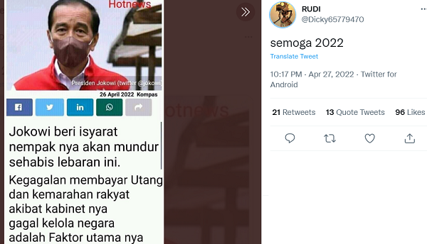 [Cek Fakta] Jokowi Beri Isyarat akan Mundur usai Lebaran? Simak Faktanya