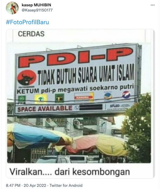 [Cek Fakta] Baliho Berisi Pesan PDIP Tidak Butuh Suara Umat Islam Hoaks, Begini Faktanya