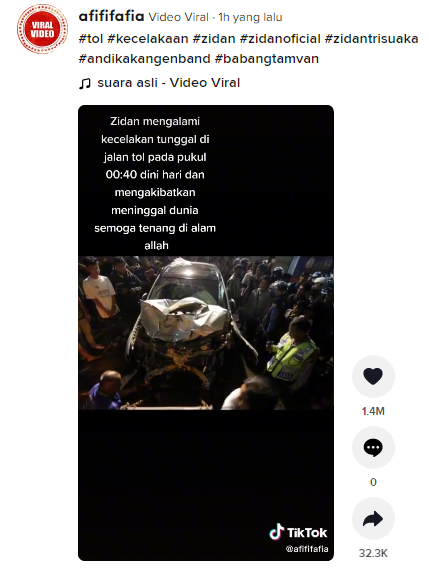 [Cek Fakta] Video Zinidin Zidan Alami Kecelakaan Tunggal dan Meninggal Dunia? Ini Faktanya