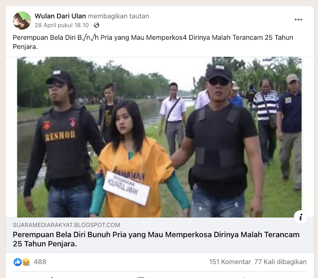 [Cek Fakta] Seorang Wanita Terancam 25 Tahun Penjara karena Bunuh Pelaku Pemerkosaan? Cek Faktanya