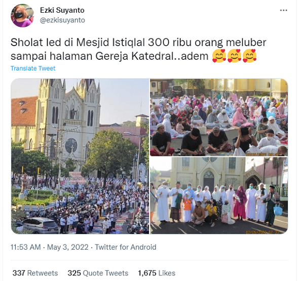 [Cek Fakta] Foto Suasana Salat Idulfitri di Masjid Istiqlal 300 Ribu Orang Meluber sampai Halaman Gereja Katedral? Ini Faktanya