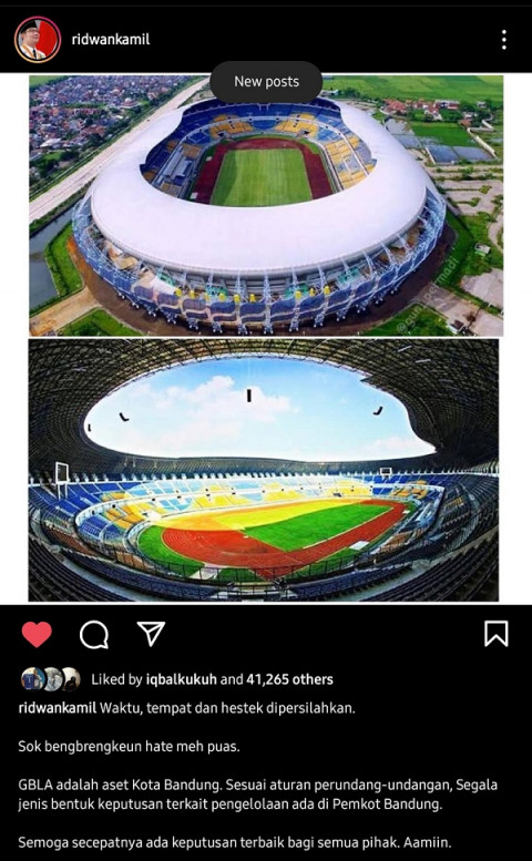 Posting Stadion GBLA, Ridwan Kamil Sentil Pemkot Bandung
