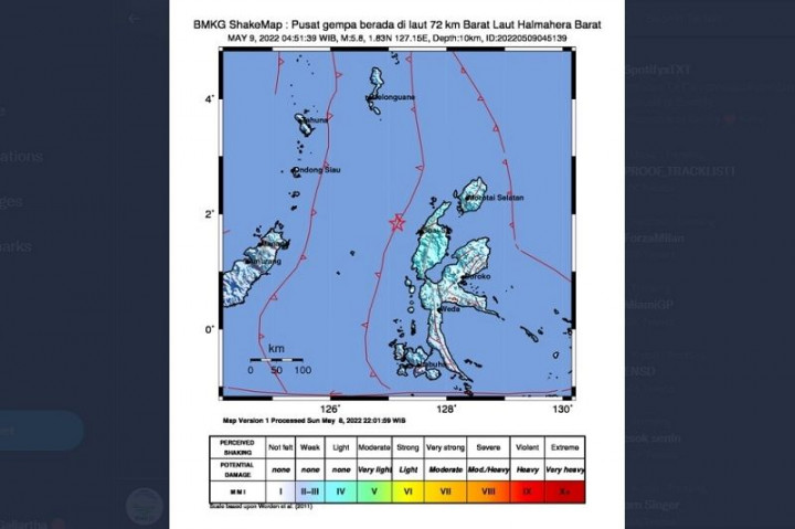 Gempa Magnitudo 5,8 Guncang Perairan Halmahera Barat