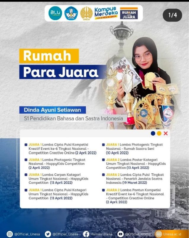 Keren, Mahasiswi Unesa Ini Raih Belasan Juara dalam Setahun