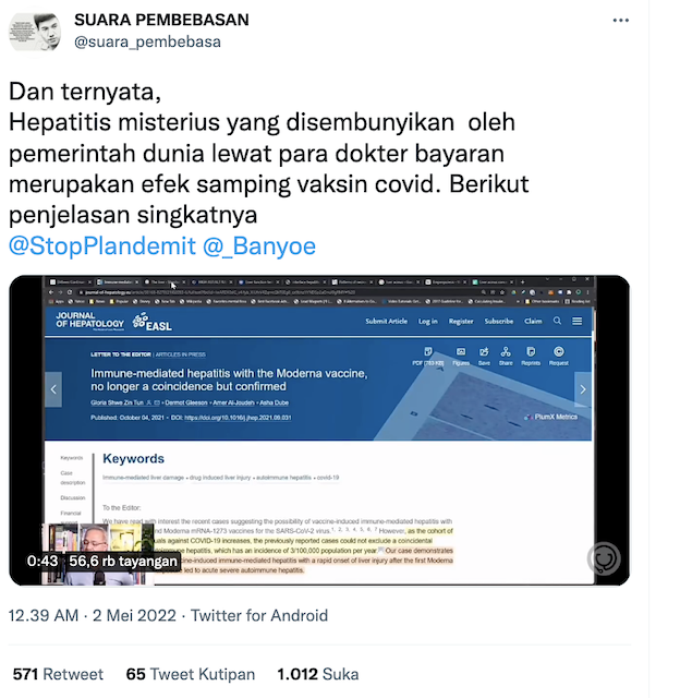 [Cek Fakta] Benarkah Hepatitis Akut Efek Samping Vaksin Covid-19 yang Ditutupi? Cek Faktanya